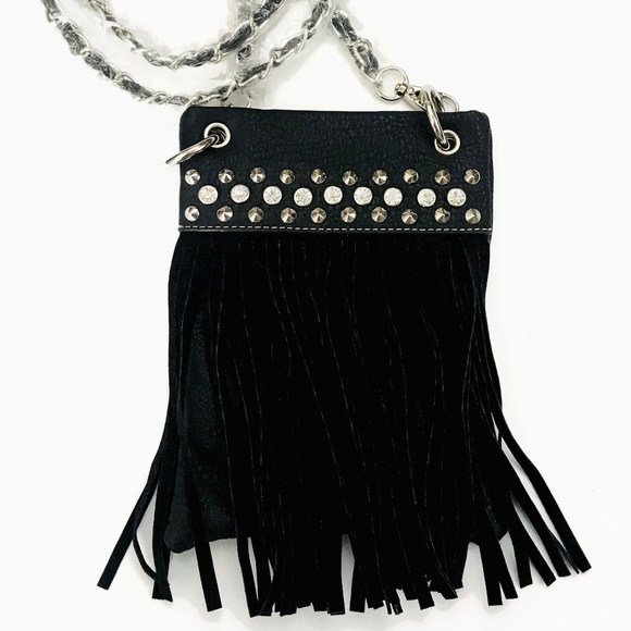 Chic Bag Handbags - Chic Bag Black Crossbody with Fringe & Jewels